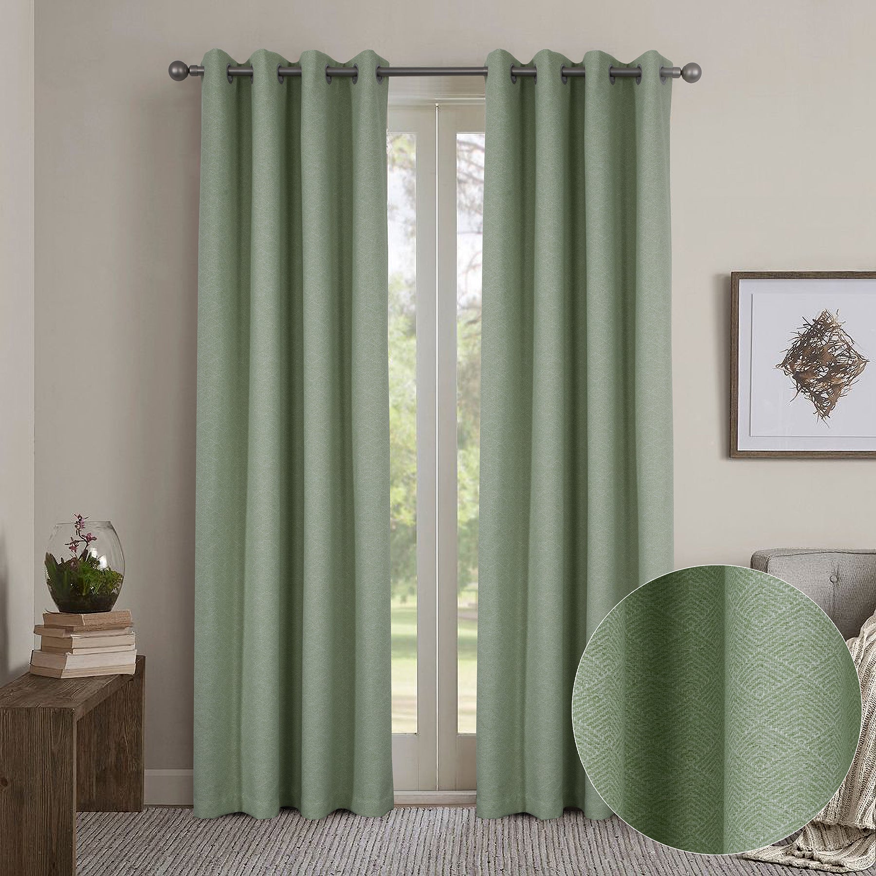 100% Blackout Scandi Look Eyelet Curtains with Geo Pattern (2 Panels) 