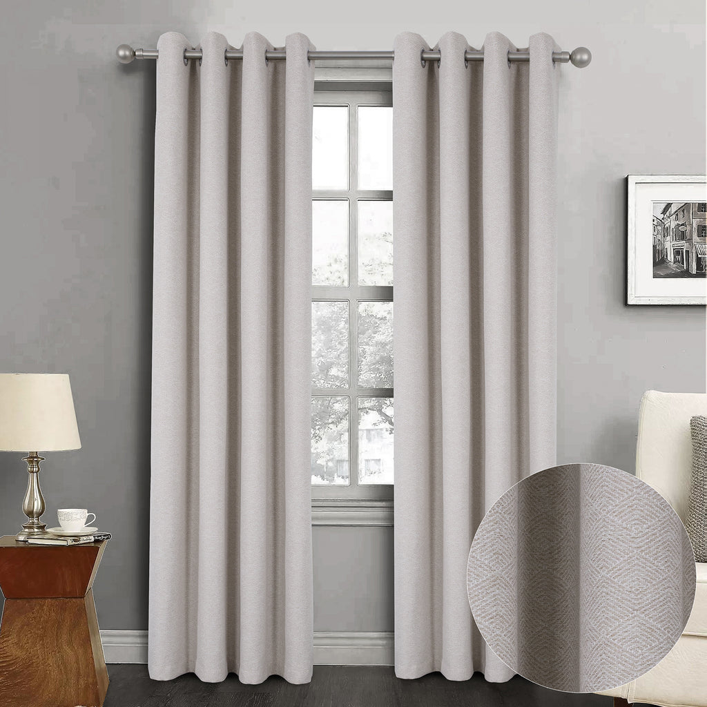 100% Blackout Scandi Look Eyelet Curtains with Geo Pattern (2 Panels) 