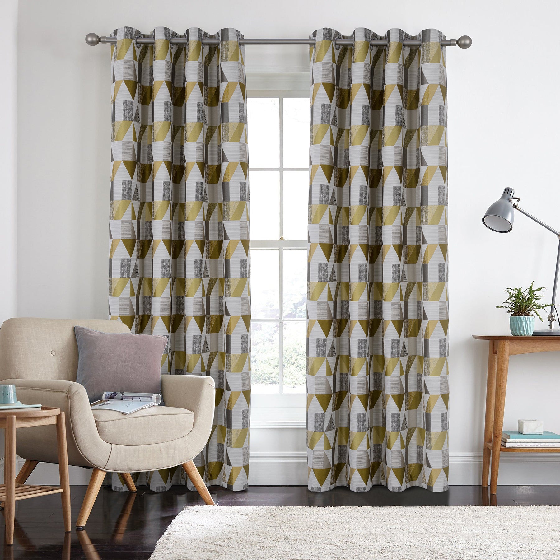100% Blackout Eyelet Curtains with Geometric Jacquard Pattern (2 Panels) 