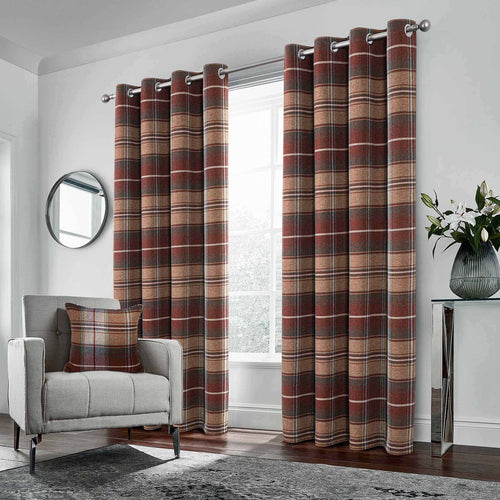 100% Blackout Check Eyelet Curtains in Woolen Look (2 Panels)