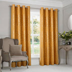 100% Blackout Velvet Eyelet Curtains with Floral Gold Foil Print (2 Panels) 