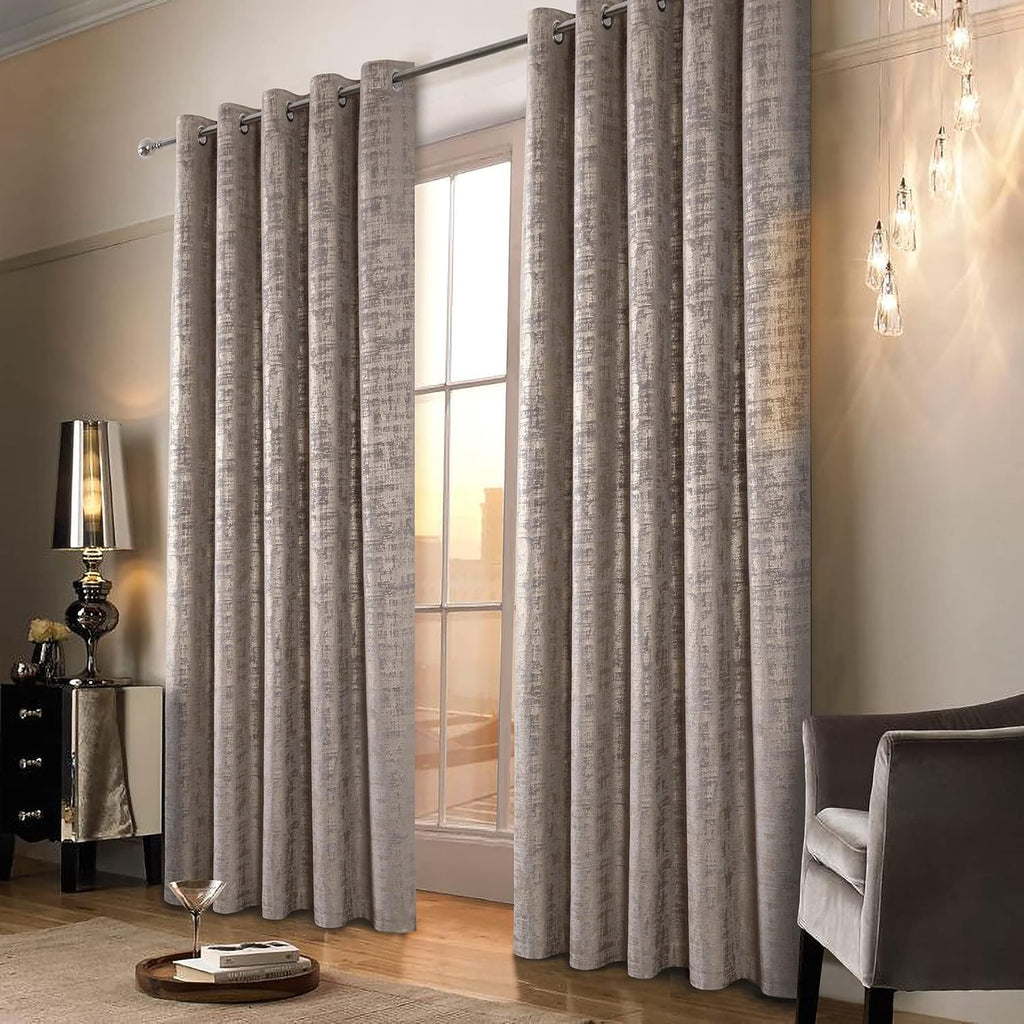 100% Blackout Velvet Curtains with Gold Foil Printed (2 Panels)
