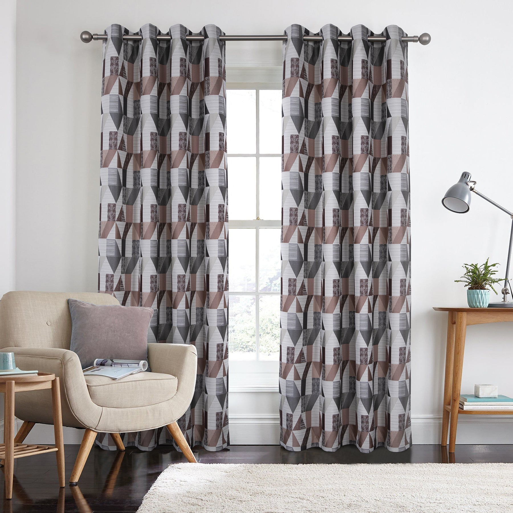 100% Blackout Eyelet Curtains with Geometric Jacquard Pattern (2 Panels) 