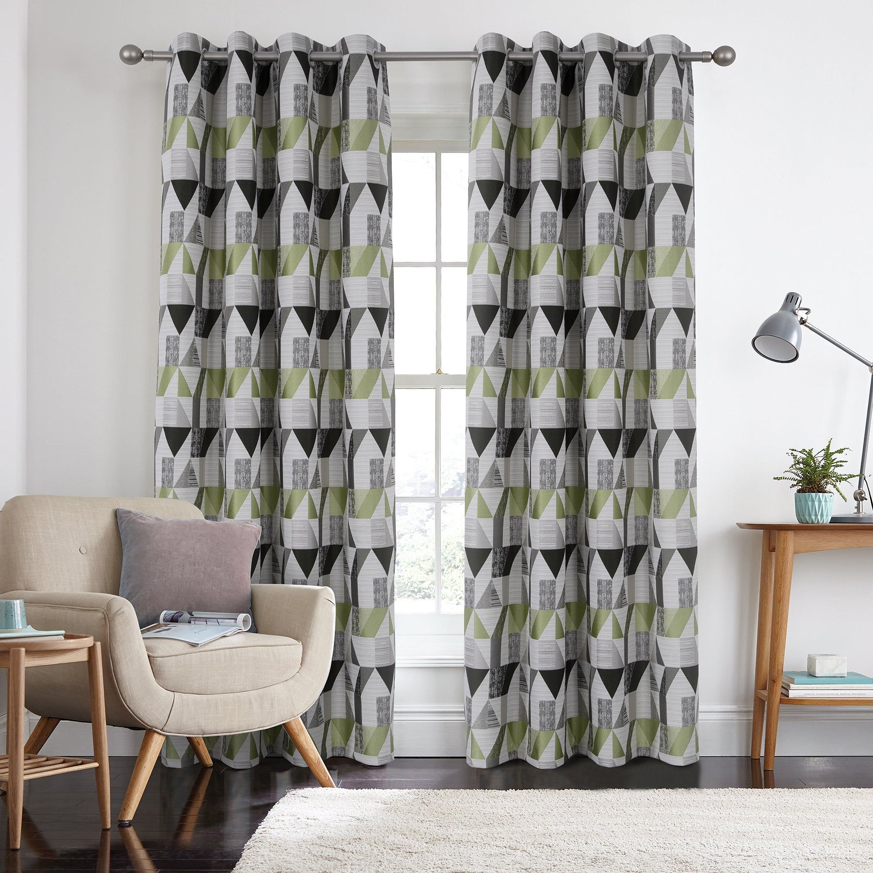 100% Blackout Eyelet Curtains with Geometric Jacquard Pattern (2 Panels) 
