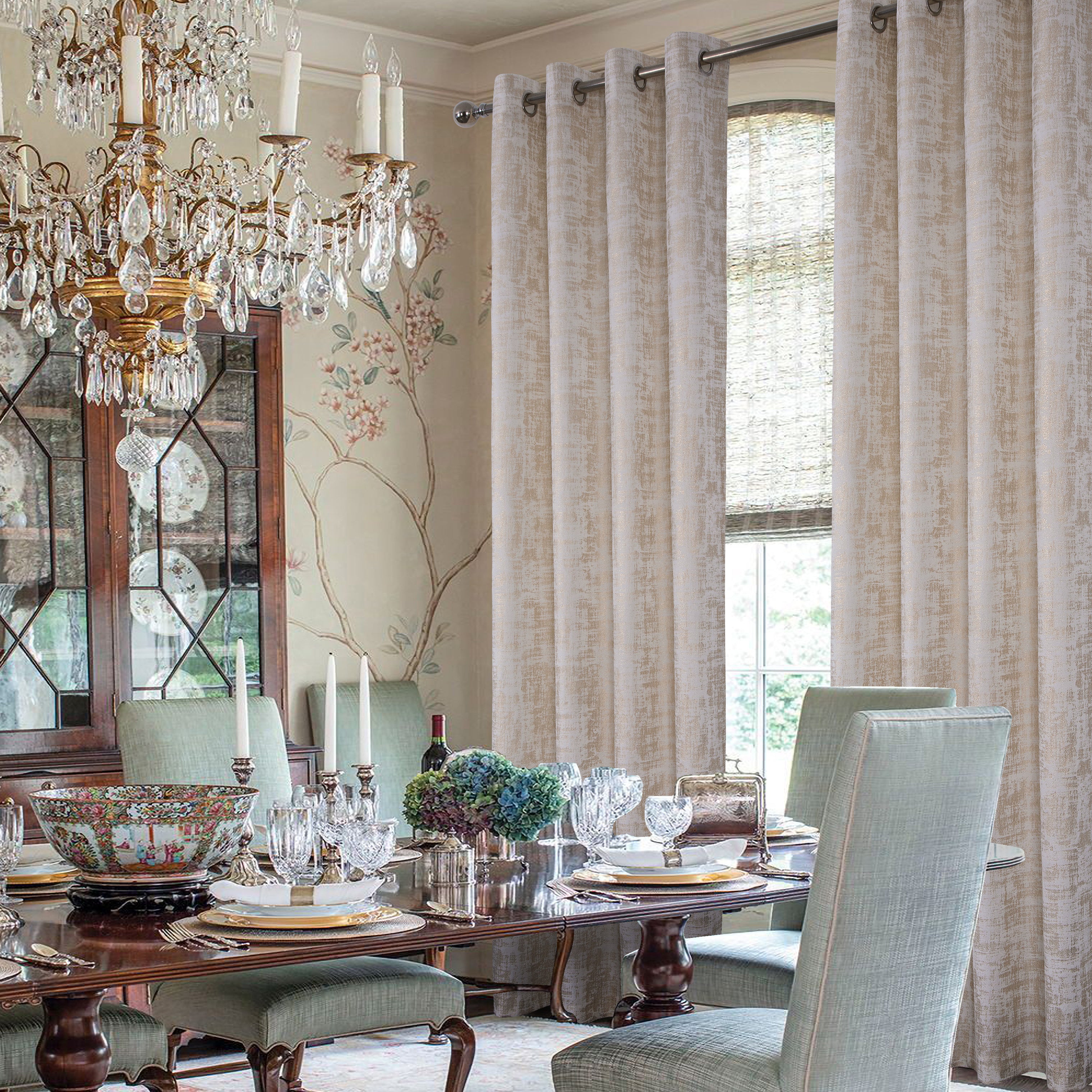 100% Blackout Velvet Curtains with Gold Foil Printed (2 Panels)