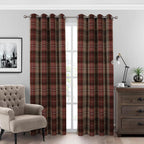 100% Blackout Check Eyelet Curtains in Woolen Look (2 Panels)