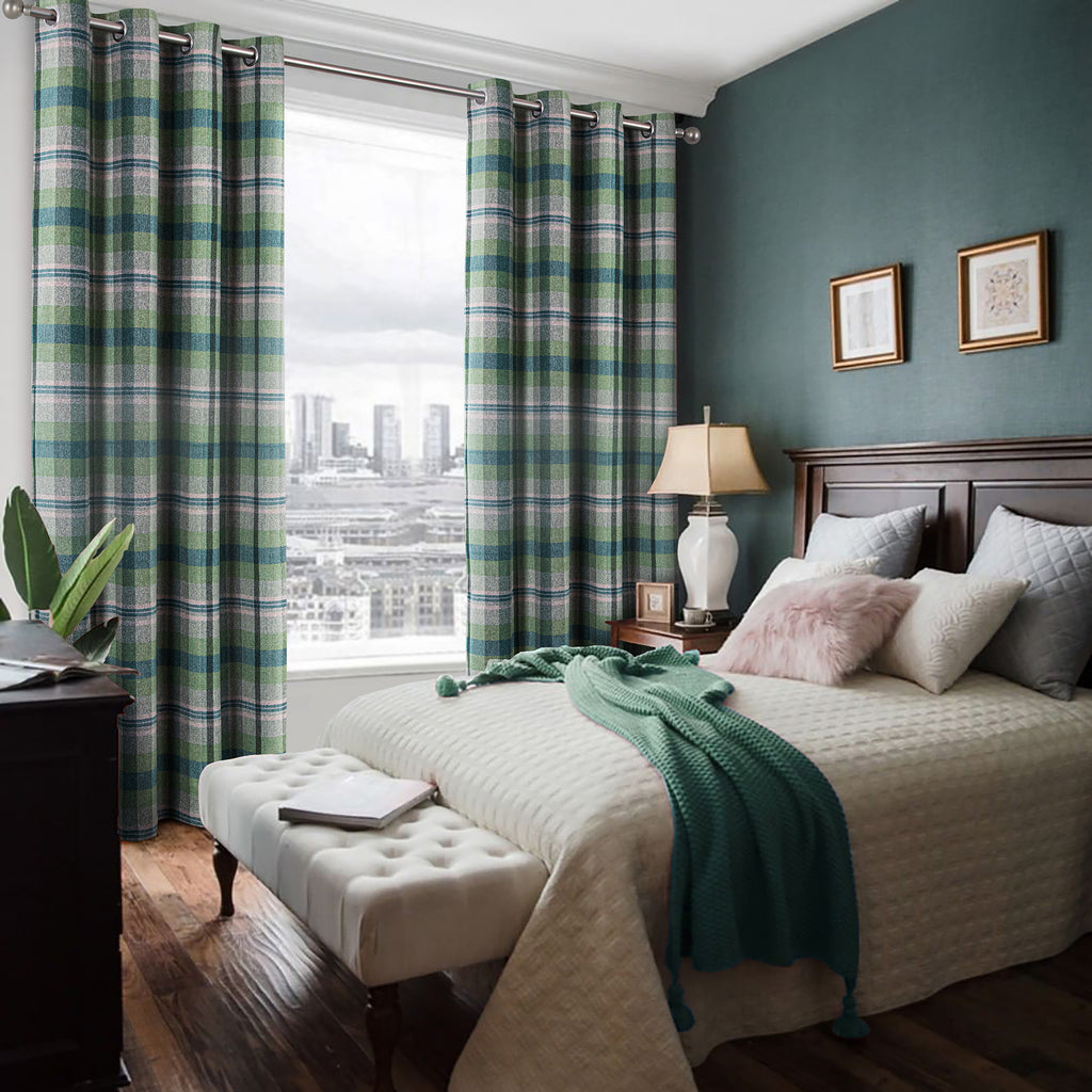 100% Blackout Highland Check Eyelet Curtain (2 Panels) 