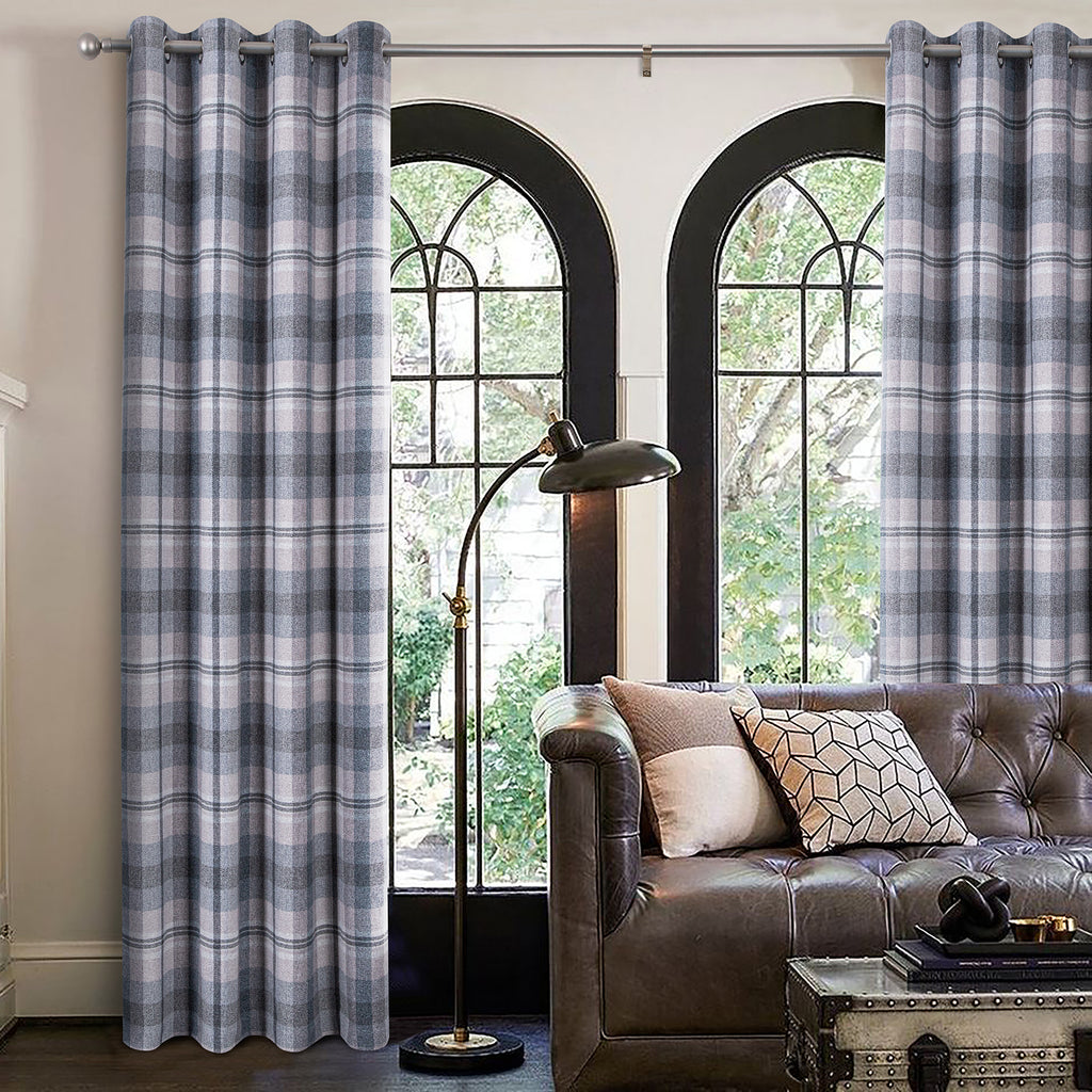 100% Blackout Highland Check Eyelet Curtain (2 Panels) 