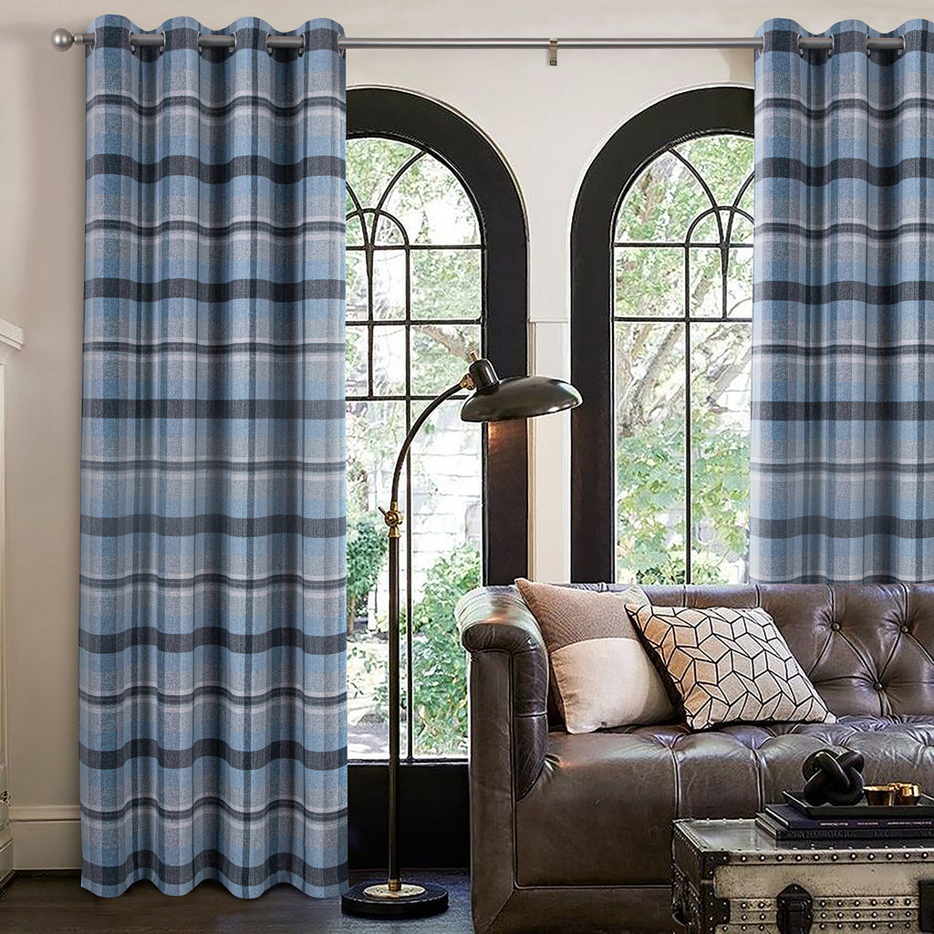 100% Blackout Highland Check Eyelet Curtain (2 Panels) 