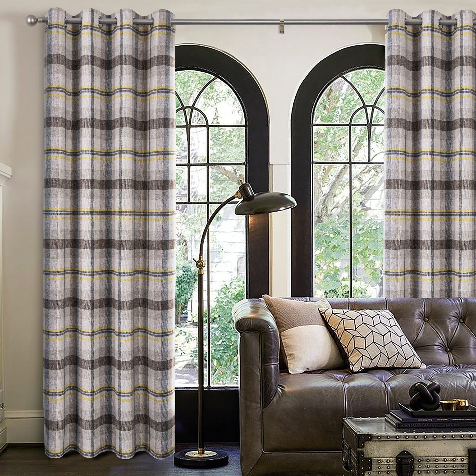 100% Blackout Highland Check Eyelet Curtain (2 Panels) 