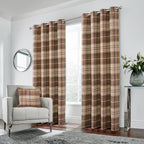 100% Blackout Check Eyelet Curtains in Woolen Look (2 Panels)