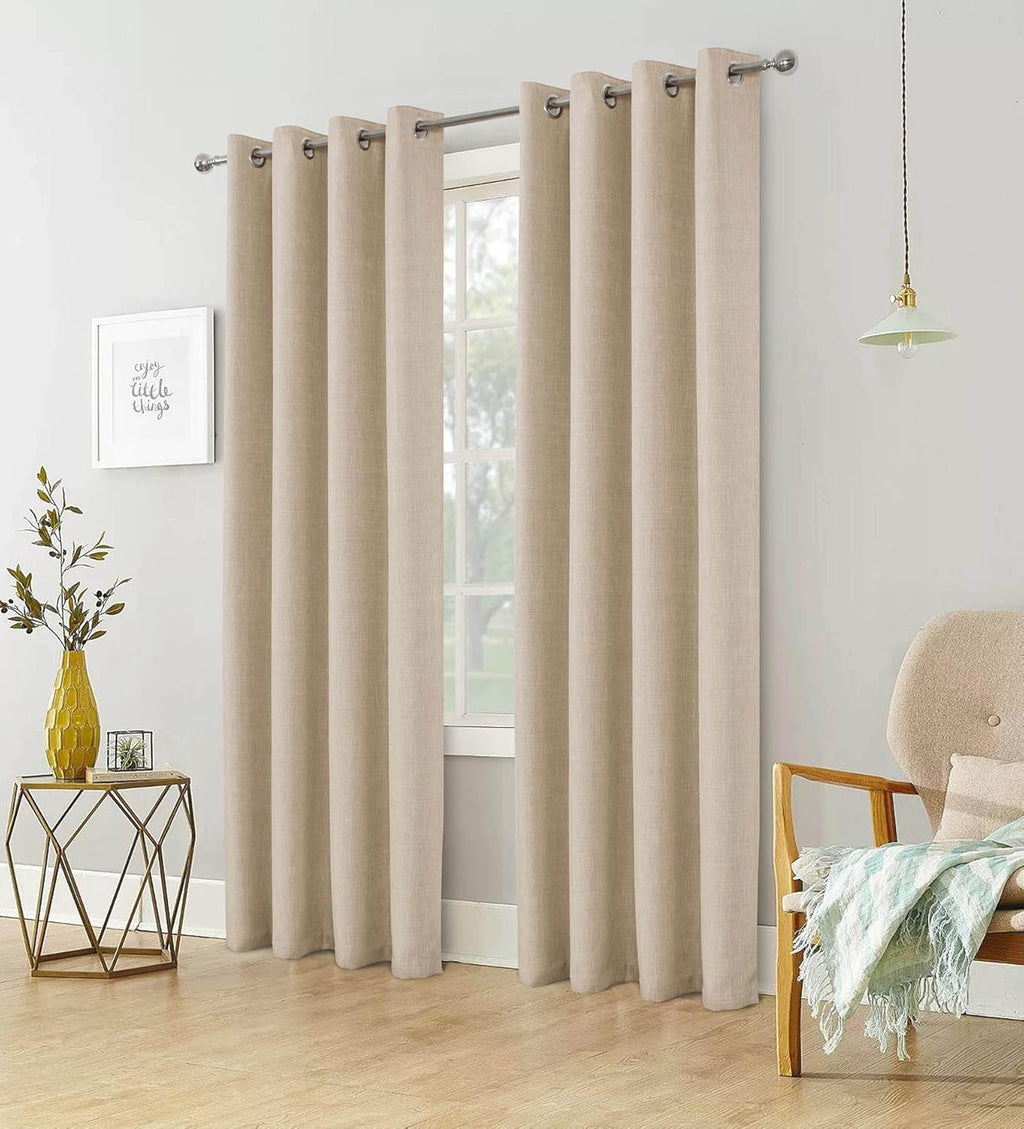 100% Blackout Linen Look Eyelet Curtains (2 Panels) 