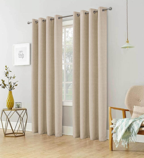 100% Blackout Linen Look Eyelet Curtains (2 Panels) 