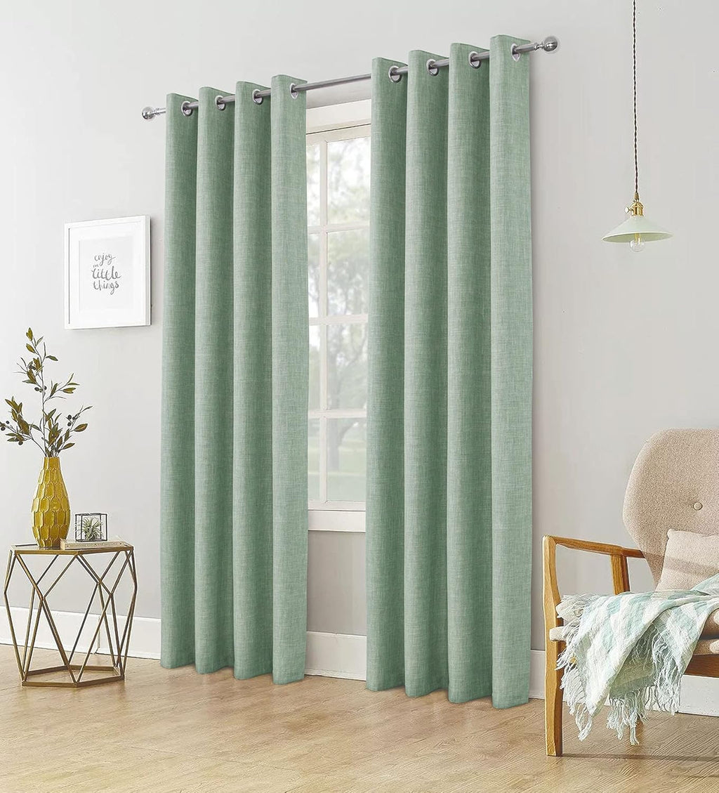 100% Blackout Linen Look Eyelet Curtains (2 Panels) 