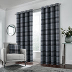 100% Blackout Check Eyelet Curtains in Woolen Look (2 Panels)